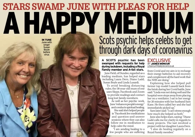 Daily Record cutting headlined 'A happy medium', with a photo of June and Susan Boyle