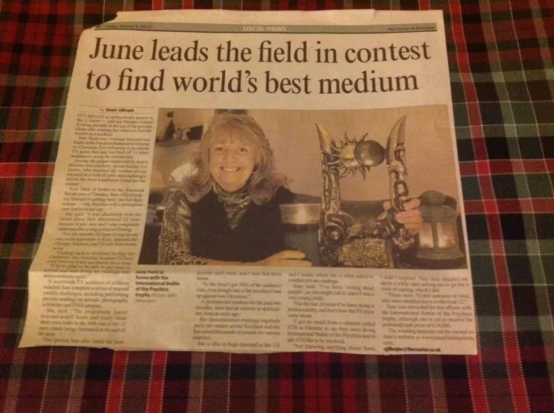 Dundee Courier cutting headlined 'June leads the field in contest to find world's best medium'