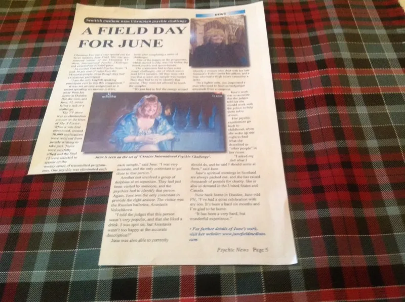 Psychic News page headlined 'A Field day for June'