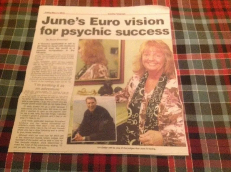 Evening Telegraph cutting headlined 'June's Euro vision for psychic success'