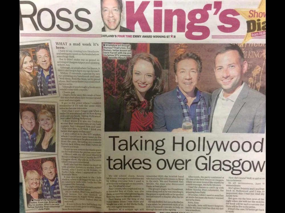 Ross King's newspaper page headlined 'Taking Hollywood takes over Glasgow'