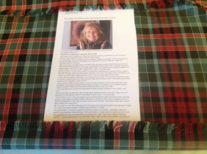 Printed Scotsman article with a photo of June