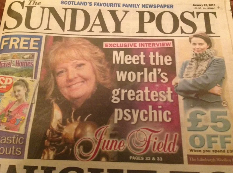 Sunday Post front page: 'Meet the world's greatest psychic June Field'