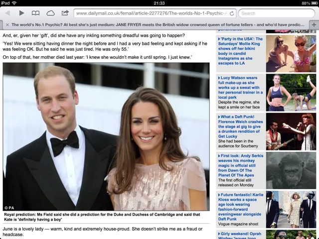 Daily Mail web page with a photo of Prince William and Kate