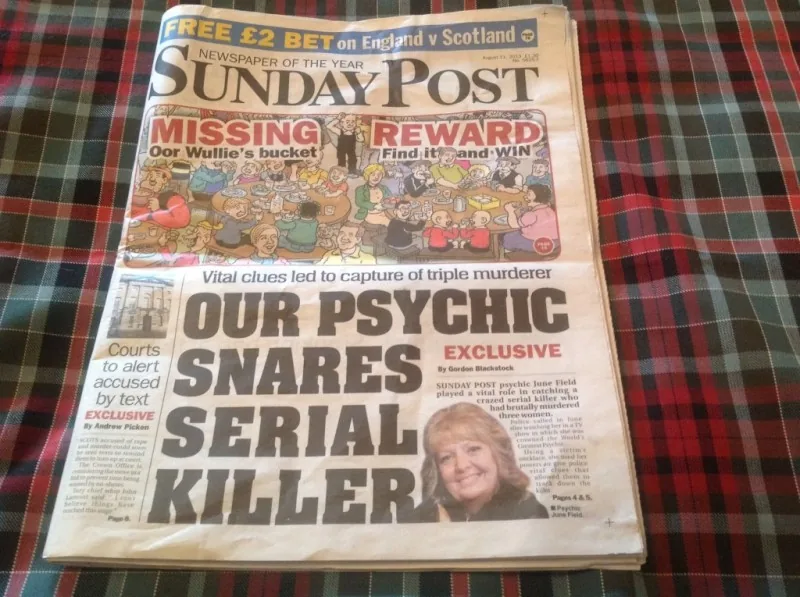Sunday Post front page headlined 'Our psychic snares serial killer'